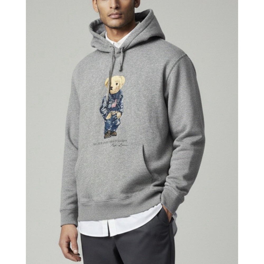 POLO RALPH LAUREN Bear Hoodie S Gray Flag Preppy Gorpcore Skater Streetwear
